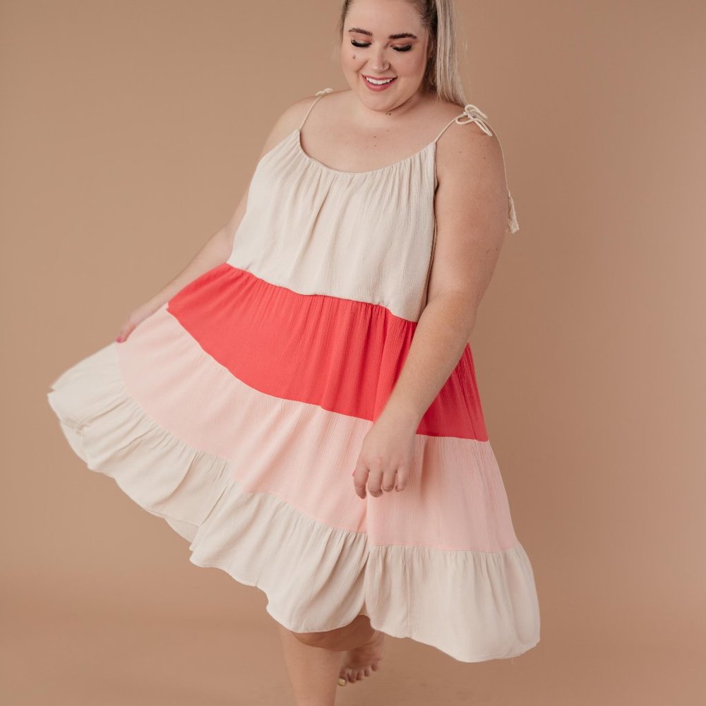 SALE || Color Block Ruffles Midi Dress In Pink - Picture 7 of 12